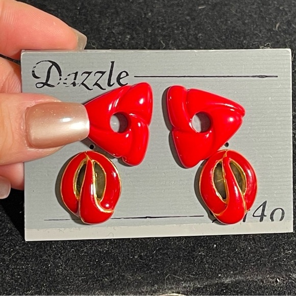 Jewelry - Red Retro Enamel Statement Earrings